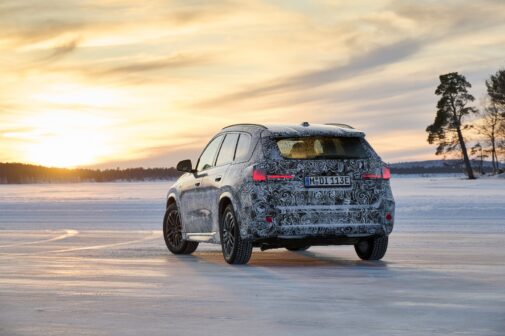 BMW iX1 testing in Sweden rear
