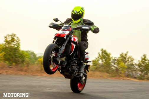 Ducati Hypermotard 950 RVE Review - action shot - wheelie