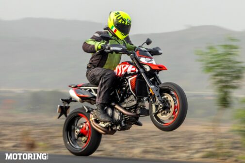 Ducati Hypermotard 950 RVE Review - action shot - wheelie