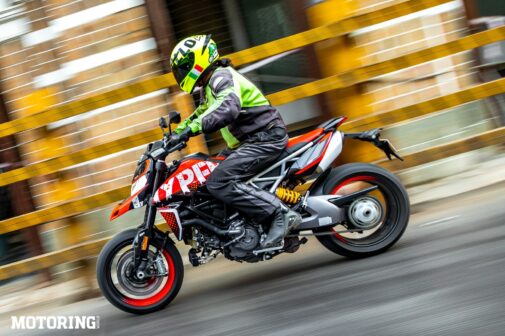 Ducati Hypermotard 950 RVE Review - pan shot - side